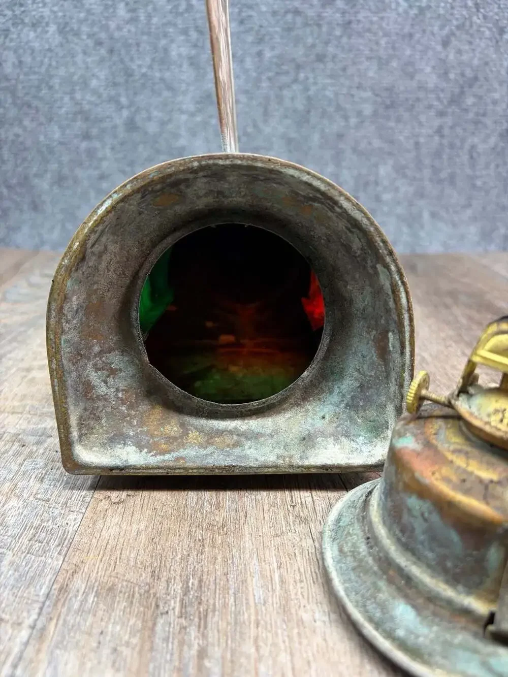 ANTIQUE BRASS PERKO SHIP MARINE NAUTICAL DE-LITE RED GREEN LIGHT LANTERN PATINA